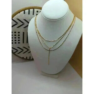 NEW SUGARFIX By BaubleBar Gold 3 Layer Lariat Necklace Brass Y Shaped Womens